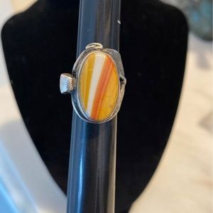 Navajo signed  Sterling Silver Agate Ring sz 6.5